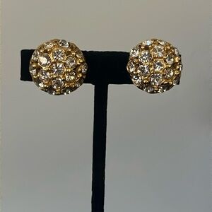 CATHERINE STEIN gold tone and clear rhinestone clip on earrings